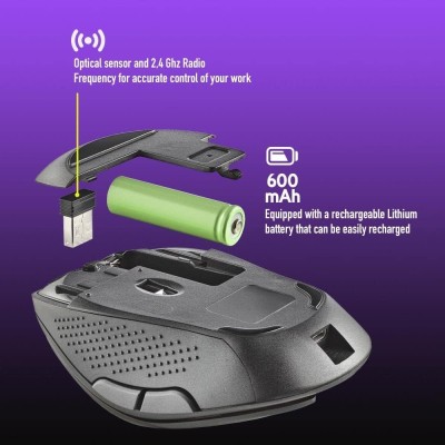 NGS EVO RUST BLACK - Mouse Ricaricabile Wireless da 2,4 GHz