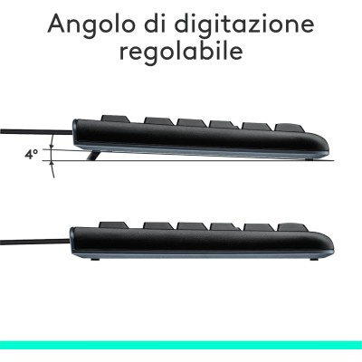 Kit cablato Logitech MK120 con tastiera full-size e mouse ottico neri.
