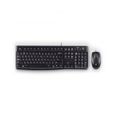 Kit cablato Logitech MK120 con tastiera full-size e mouse ottico neri.