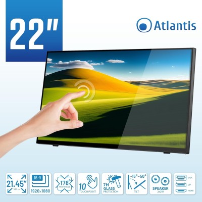 Atlantis T22 Monitor Multi Touch 21,45" LCD 60Hz Full HD 14ms Multimediale VGA/HDMI/DisplayPort