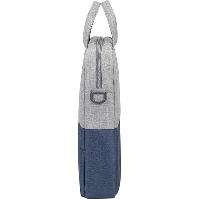 Borsa a tracolla anti-borseggio Rivacase Prater grigia e blu per portatili da 15.6 pollici.
