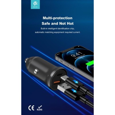 Carica da Auto Super Rapido Slim PD+QC3 30W. 2 Out A+C Nero