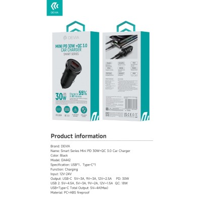 Carica da Auto Super Rapido Slim PD+QC3 30W. 2 Out A+C Nero