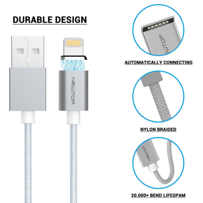 Cavo Magnetico NEWTOP CU10 MAGNETIC CABLE 100CM USB/LIGHTNING (Lightning Iphone 100cm - Argento)