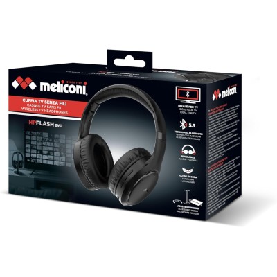 Meliconi Cuffie TV Flash EVO Cuffie Bluetooth 5.3 Wireless Fino a 10 Metri  Utilizzabile con Cavo 3 m Incluso
