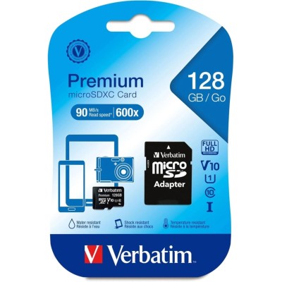 Verbatim - Flash Card MicroSDXC, 128GB, Class 10/U1, Nero