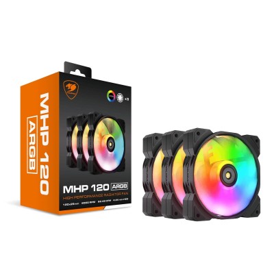 Kit da tre ventole per PC da 120mm COUGAR MHP 120 con illuminazione ARGB.