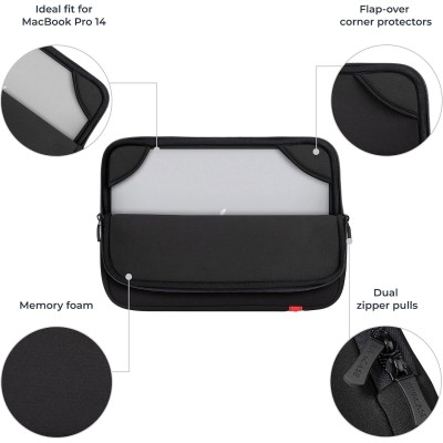 Custodia a tasca (sleeve) nera Rivacase 5126 con interno in memory foam per MacBook Pro 14 pollici.