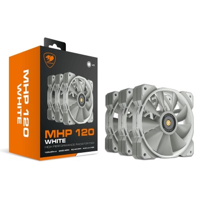 Kit da tre ventole per PC da 120mm COUGAR MHP 120 in colorazione bianca.