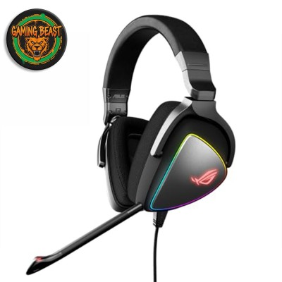 Cuffie da gaming nere Asus ROG Delta RGB con illuminazione circolare e connettore USB-C.