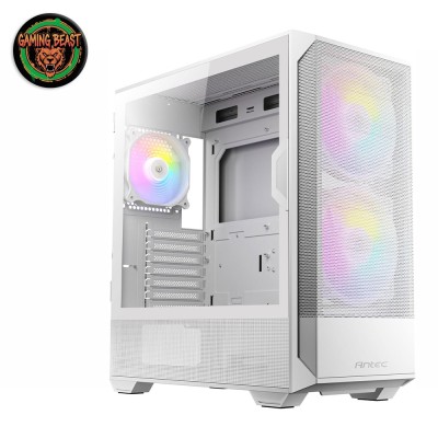 Case mid-tower Antec NX416L ARGB White di colore bianco, con ventole ARGB e pannello laterale in vetro temperato.