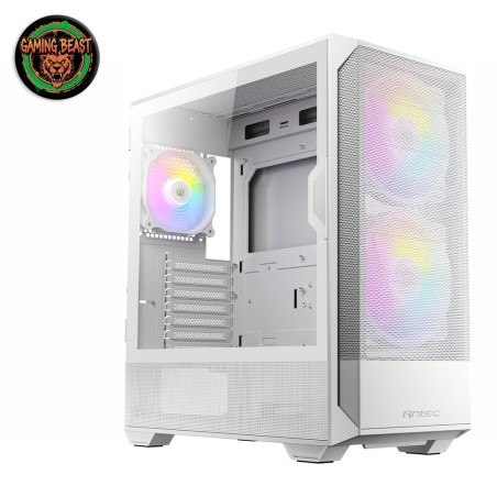 Case mid-tower Antec NX416L ARGB White di colore bianco, con ventole ARGB e pannello laterale in vetro temperato.
