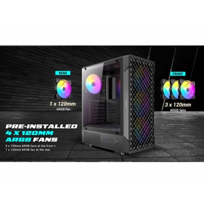 Case PC Midi Tower Antec VX-320 ARGB con 4 ventole illuminate e pannello in vetro temperato.