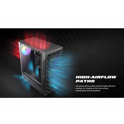Case PC Midi Tower Antec VX-320 ARGB con 4 ventole illuminate e pannello in vetro temperato.