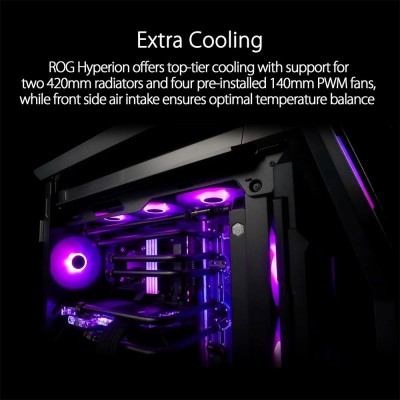 Case PC Full Tower Asus ROG Hyperion GR701 con struttura a X in alluminio e pannelli in vetro temperato.