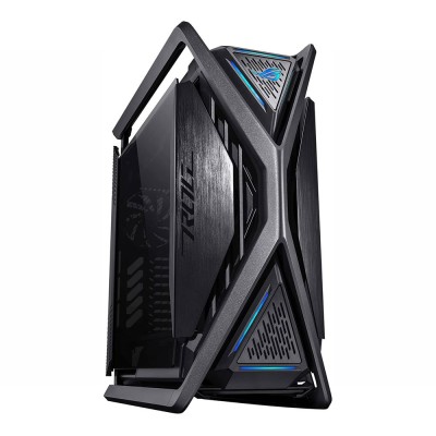 Case PC Full Tower Asus ROG Hyperion GR701 con struttura a X in alluminio e pannelli in vetro temperato.