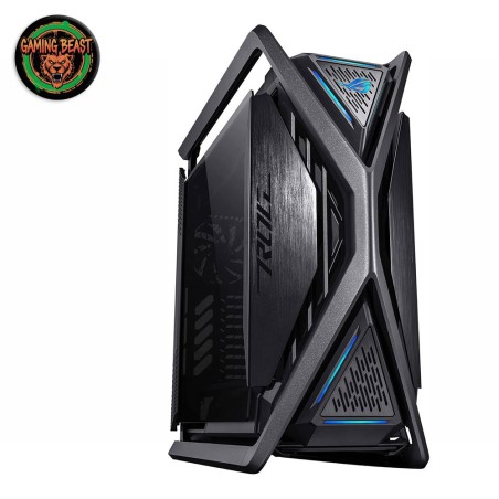 Case PC Full Tower Asus ROG Hyperion GR701 con struttura a X in alluminio e pannelli in vetro temperato.