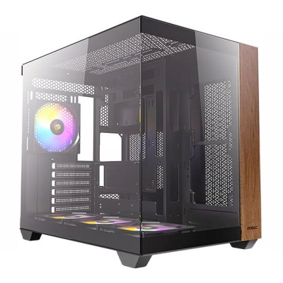 Case PC Mid Tower Antec CX800 con inserti in legno e pannello in vetro panoramico.