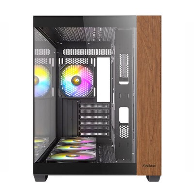 Case PC Mid Tower Antec CX800 con inserti in legno e pannello in vetro panoramico.