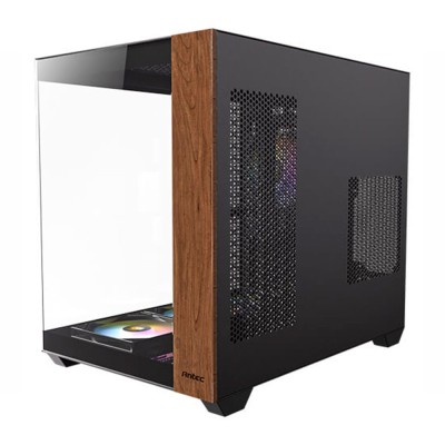 Case PC Mid Tower Antec CX800 con inserti in legno e pannello in vetro panoramico.