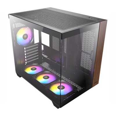 Case PC Mid Tower Antec CX800 con inserti in legno e pannello in vetro panoramico.