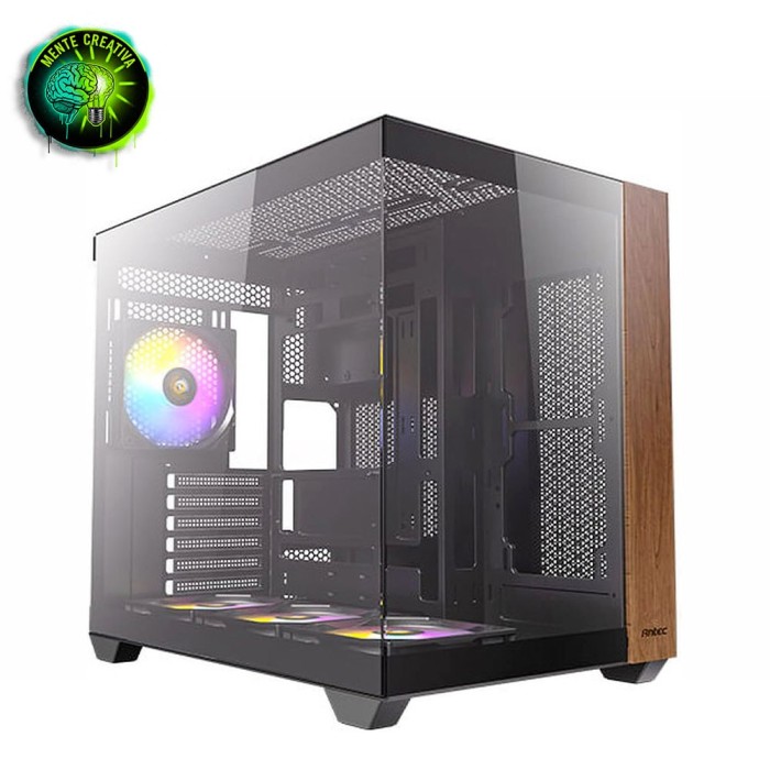 Case PC Mid Tower Antec CX800 con inserti in legno e pannello in vetro panoramico.
