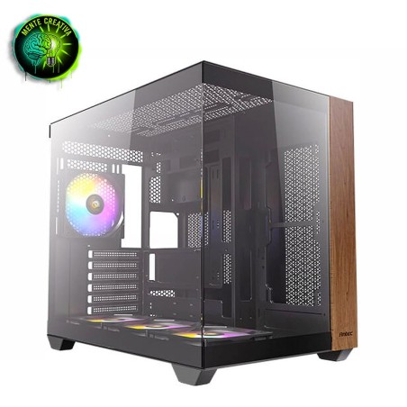 Case PC Mid Tower Antec CX800 con inserti in legno e pannello in vetro panoramico.