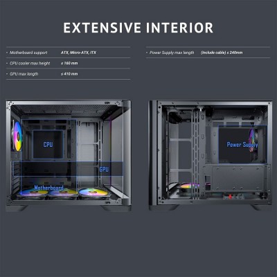 Case PC Mid Tower Antec C5 Curve con pannello in vetro panoramico curvo e illuminazione ARGB.