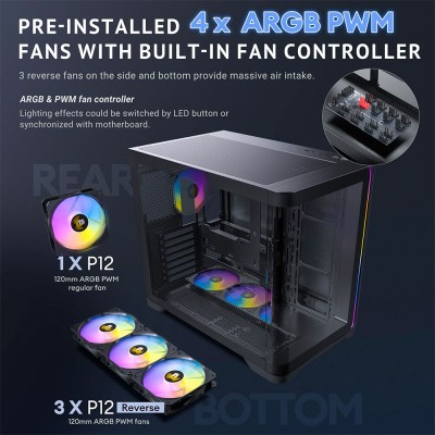 Case PC Mid Tower Antec C5 Curve con pannello in vetro panoramico curvo e illuminazione ARGB.
