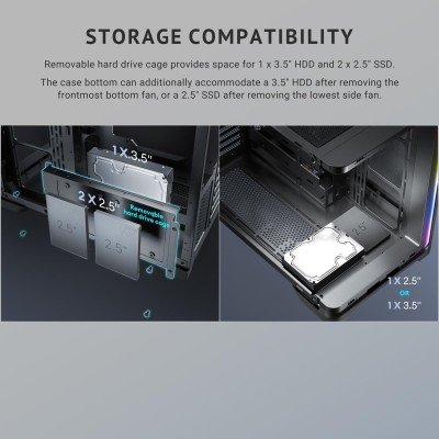Case PC Mid Tower Antec C5 Curve con pannello in vetro panoramico curvo e illuminazione ARGB.