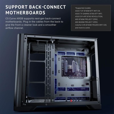 Case PC Mid Tower Antec C5 Curve con pannello in vetro panoramico curvo e illuminazione ARGB.