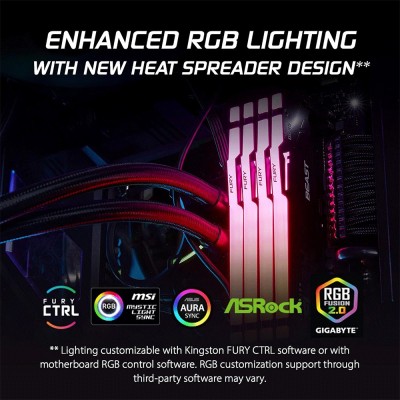 Kit di memoria RAM da 32GB (2x16GB) Kingston Fury Beast RGB DDR5 a 6000MHz CL30.