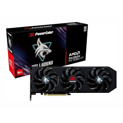 Scheda video da gaming PowerColor Hellhound Radeon RX 9060 XT da 16GB a tre ventole.