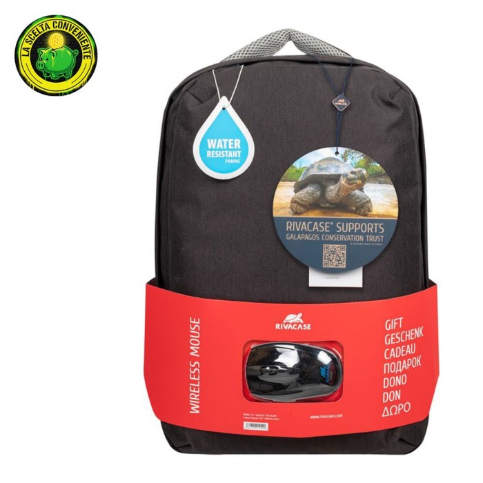 Kit Rivacase 7563 con borsa nera per notebook da 15.6 pollici e mouse wireless.