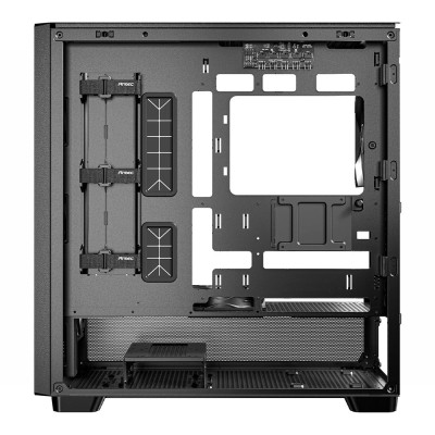Case per PC Mid Tower Antec Flux Wood con pannello frontale con inserti in legno e pannello laterale in vetro temperato.