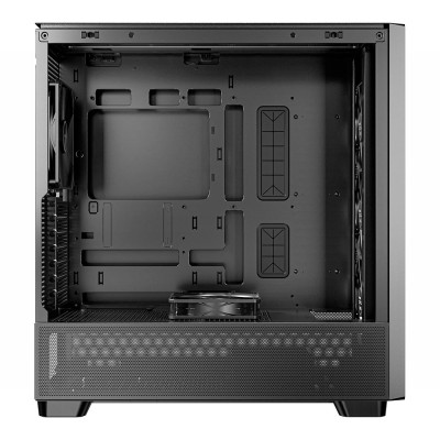 Case per PC Mid Tower Antec Flux Wood con pannello frontale con inserti in legno e pannello laterale in vetro temperato.
