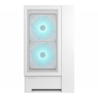 Case per PC Mid Tower COUGAR OmnyX di colore bianco con pannello in vetro temperato e ventole ARGB da 160mm.