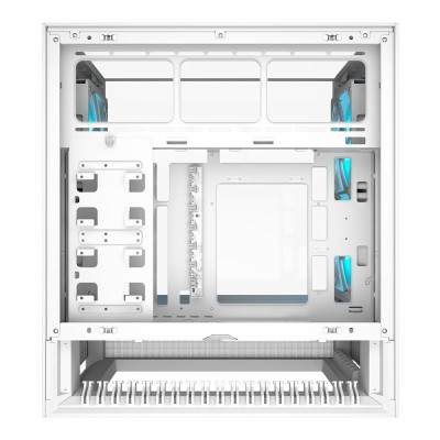 Case per PC Mid Tower COUGAR OmnyX di colore bianco con pannello in vetro temperato e ventole ARGB da 160mm.