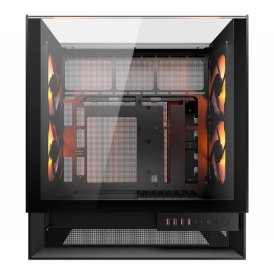 Case per PC Mid Tower COUGAR OmnyX di colore nero con pannello in vetro temperato e ventole ARGB da 160mm.