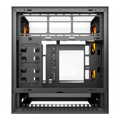 Case per PC Mid Tower COUGAR OmnyX di colore nero con pannello in vetro temperato e ventole ARGB da 160mm.