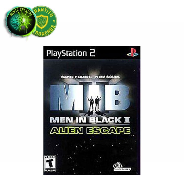 Copertina completa del gioco Men In Black II: Alien Escape per Sony PlayStation 2, con residui di adesivi.