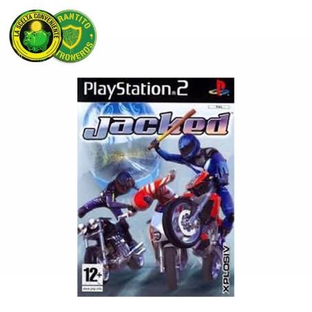 Copertina del gioco Jacked per Sony PlayStation 2, con adesivo.