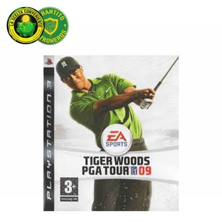 Copertina completa del gioco Tiger Woods PGA Tour 09 per Sony PlayStation 3, con custodia danneggiata.