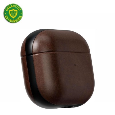 Cover usata NOMAD Rugged Case in pelle marrone per AirPods Pro con scatola.