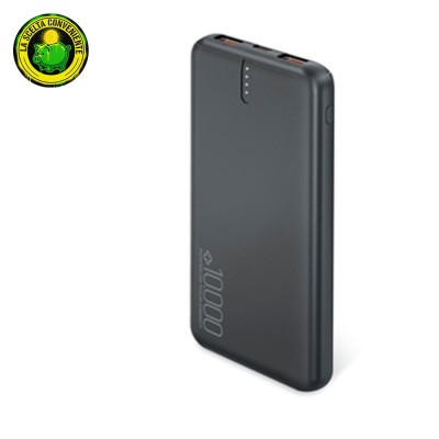 Power Bank nero Power Tank da 10000 mAh con porte USB e USB-C.