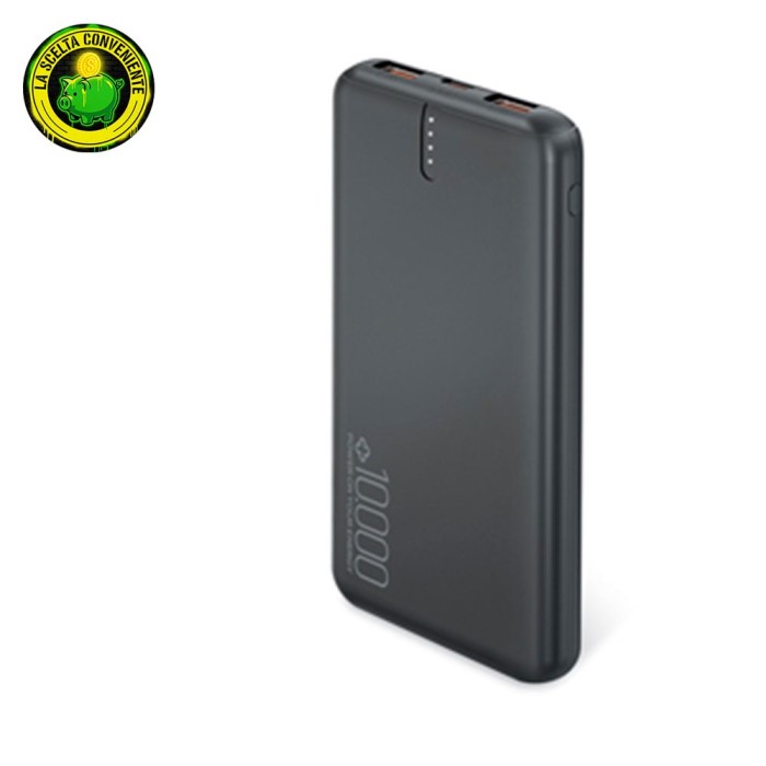 Power Bank nero Power Tank da 10000 mAh con porte USB e USB-C.