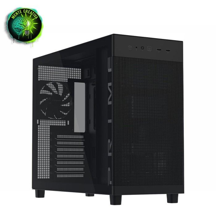 Case PC ASUS Prime AP303 TG nero con pannello laterale in vetro temperato.