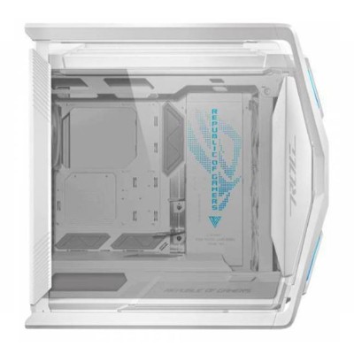 Case Full Tower ASUS ROG Hyperion GR701 bianco con struttura a X in alluminio.
