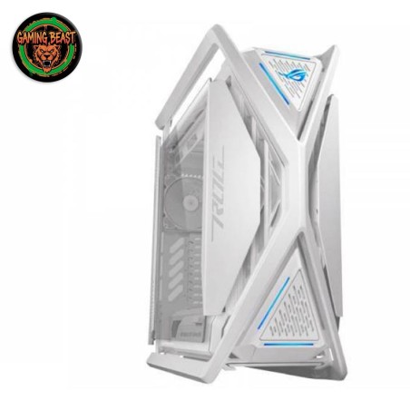 Case Full Tower ASUS ROG Hyperion GR701 bianco con struttura a X in alluminio.
