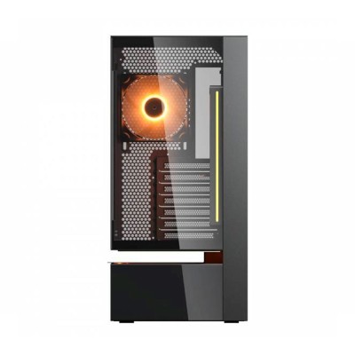 Case PC Cougar CFV235 Vision nero con schermo LCD frontale acceso che mostra grafiche.